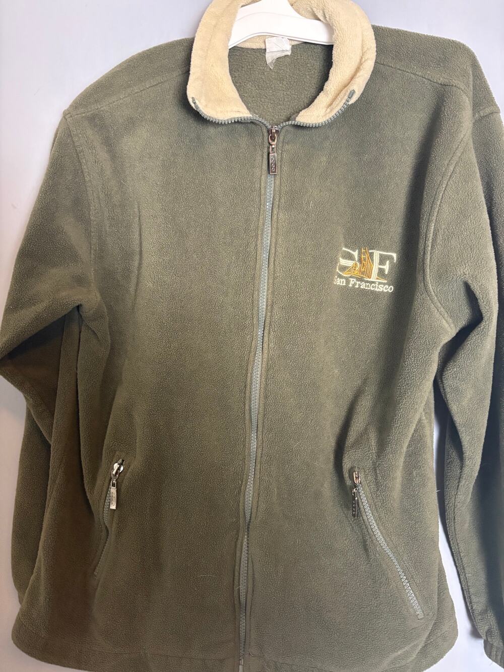 San Francisco SF Golden Gate Bridge Olive Fleece Zip Jacket Size Large Casual